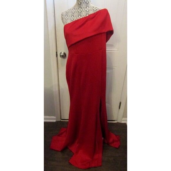 Asvivid Dress NWT Red Off The Shoulder One Sleeve Slit Maxi Party Evening Sz 2XL - Picture 3 of 5